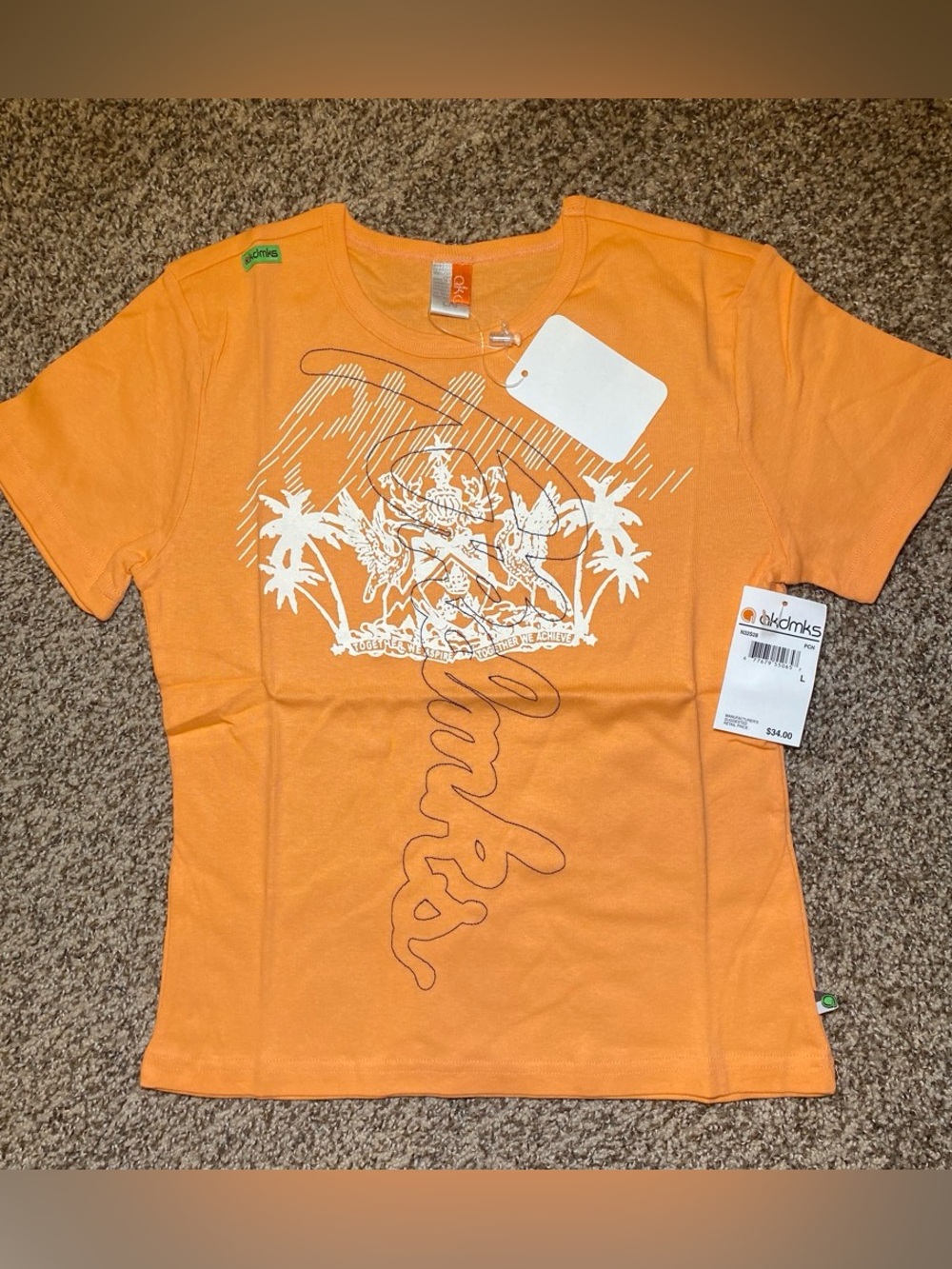 Akademiks Orange Short Sleeve Tee with White Graphic